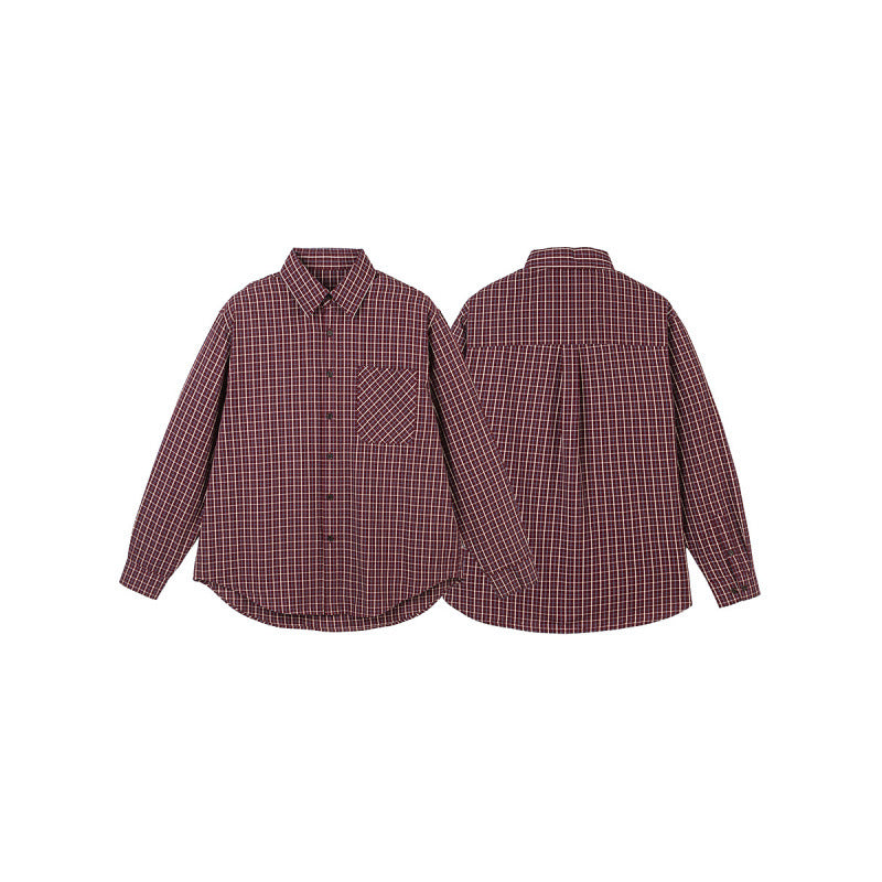 Men's Oversize Checkered Shirt with Rounded Hem and Diagonal Breast Pocket Detail Chichicherry