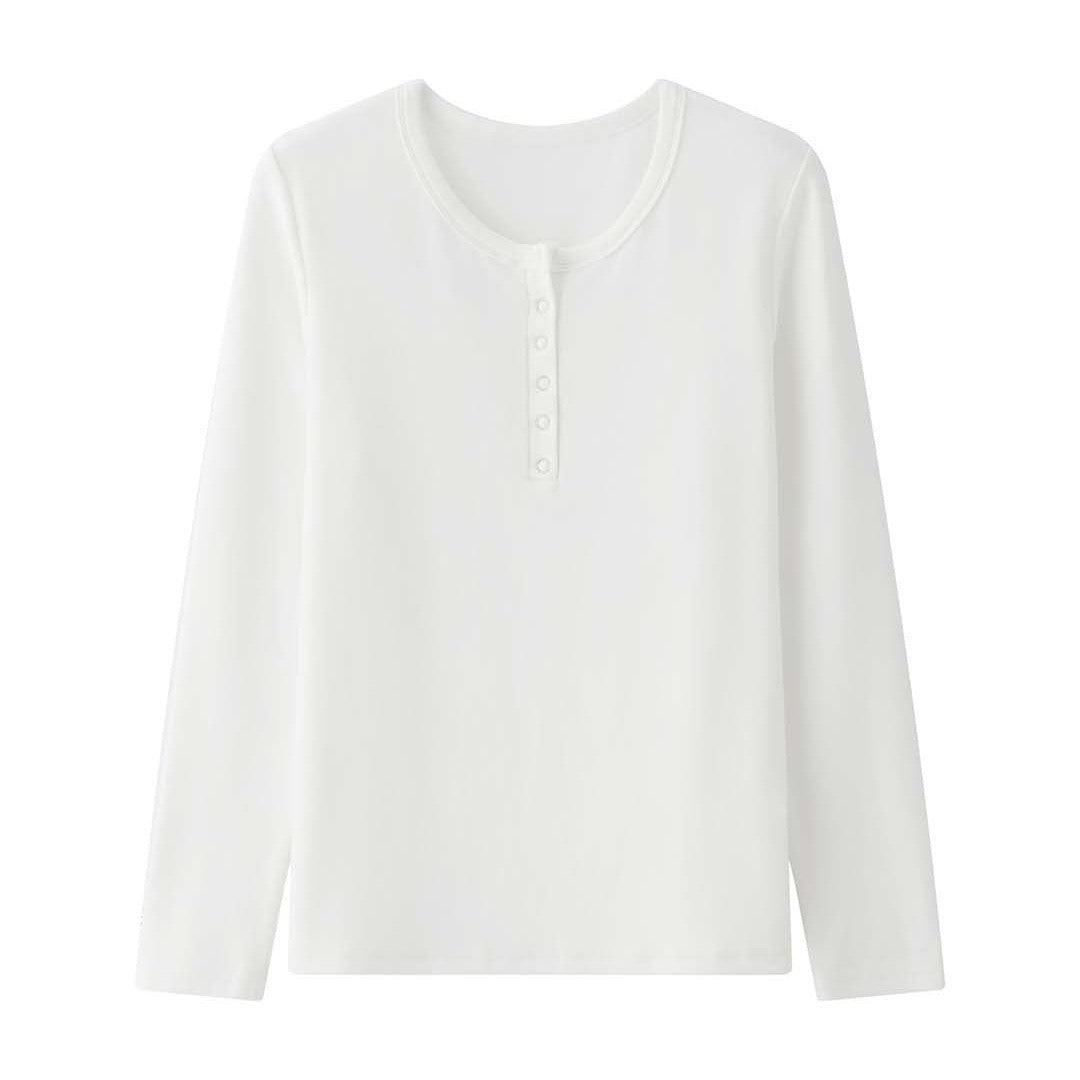 Women's Long Sleeve Henley Shirt with Snap Placket Chichicherry