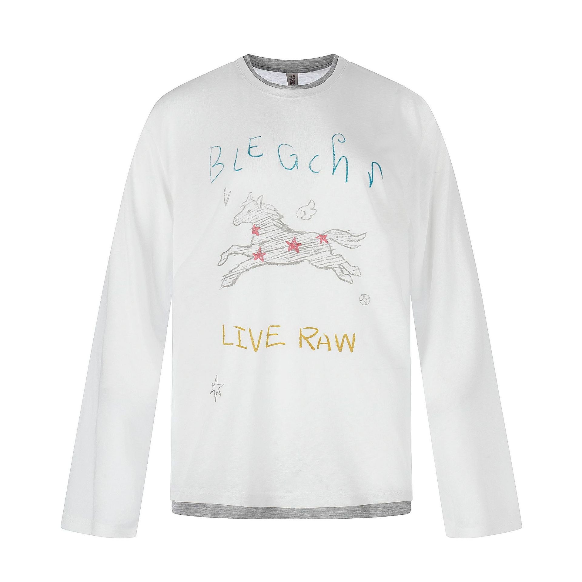 Ladies long-sleeve shirt with illustrative horse print and layer look Chichicherry