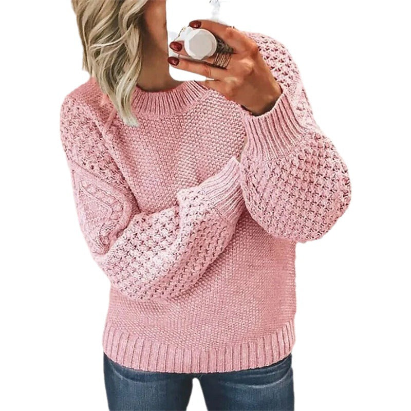 Women Chunky Knit Sweater with Cable Pattern and Balloon Sleeves Chichicherry