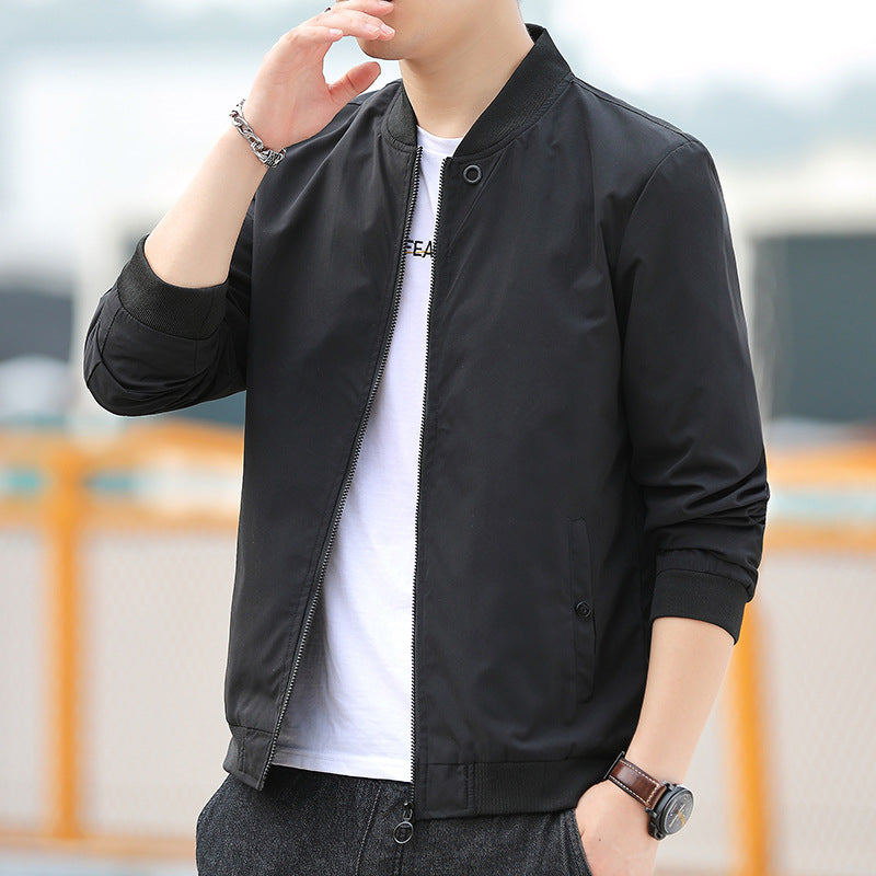 Men's Minimalist Nylon Bomber with Concealed Two-Way Zipper and Ribbed Collar Chichicherry