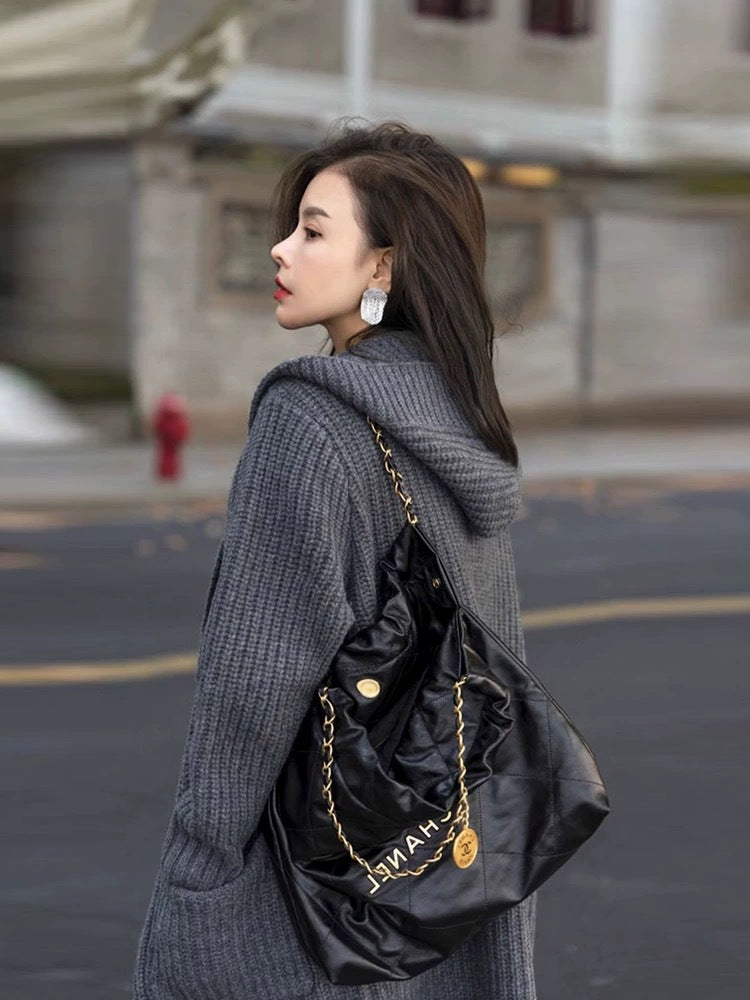 Women Long Hooded Cardigan made of bulky rib knit with pockets Chichicherry