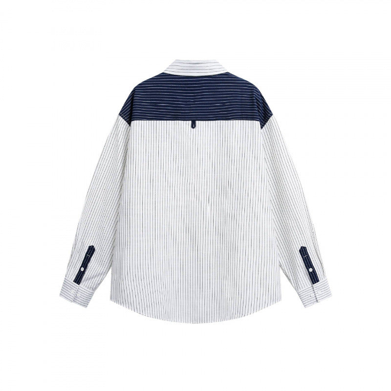 Unisex Oversize-Longsleeve shirt with fine pinstripes and contrasting shoulder piping Chichicherry