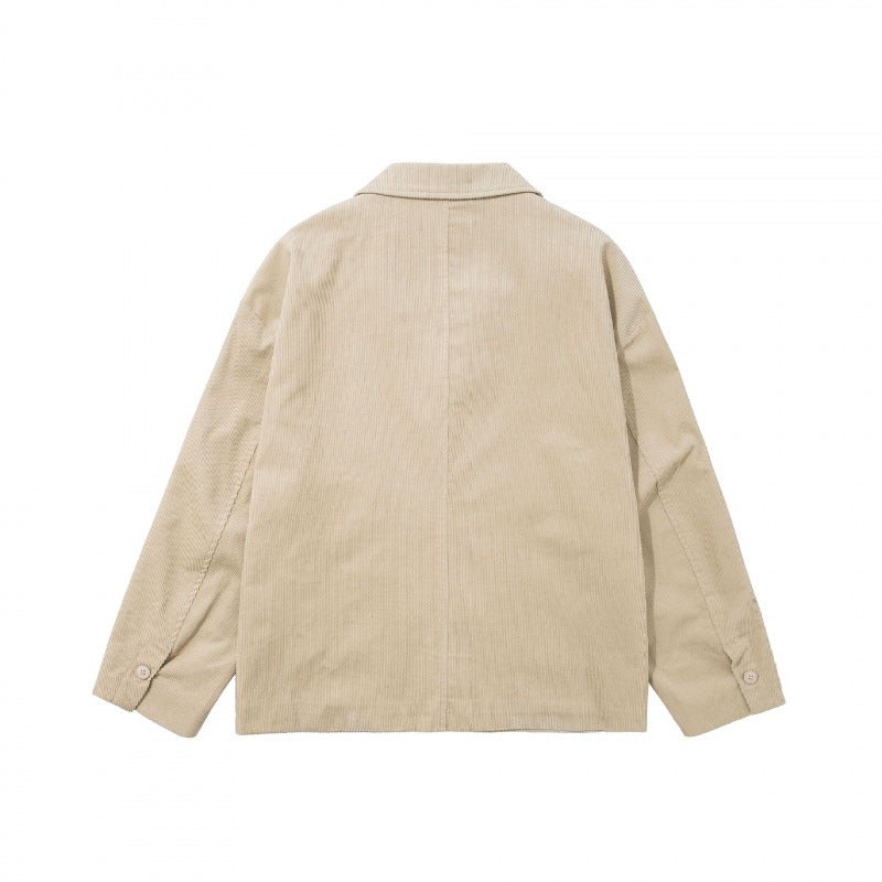 Men's Boxy Cord Blouson with Lapel Collar, Patch Pockets and Relaxed Silhouette Chichicherry