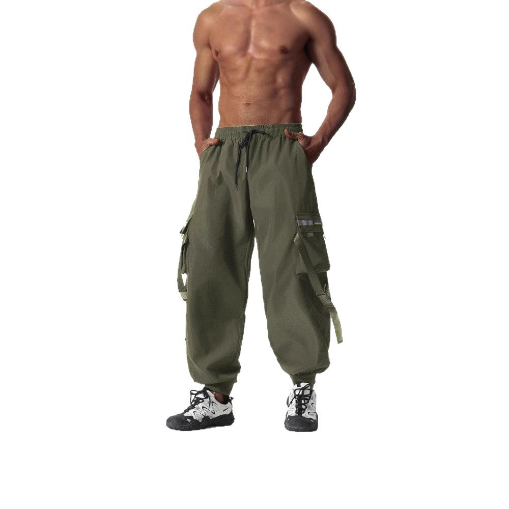 Men's Utility Cargo Jogging Pants with Drawstring, Leg Straps & Multiple Pockets Chichicherry