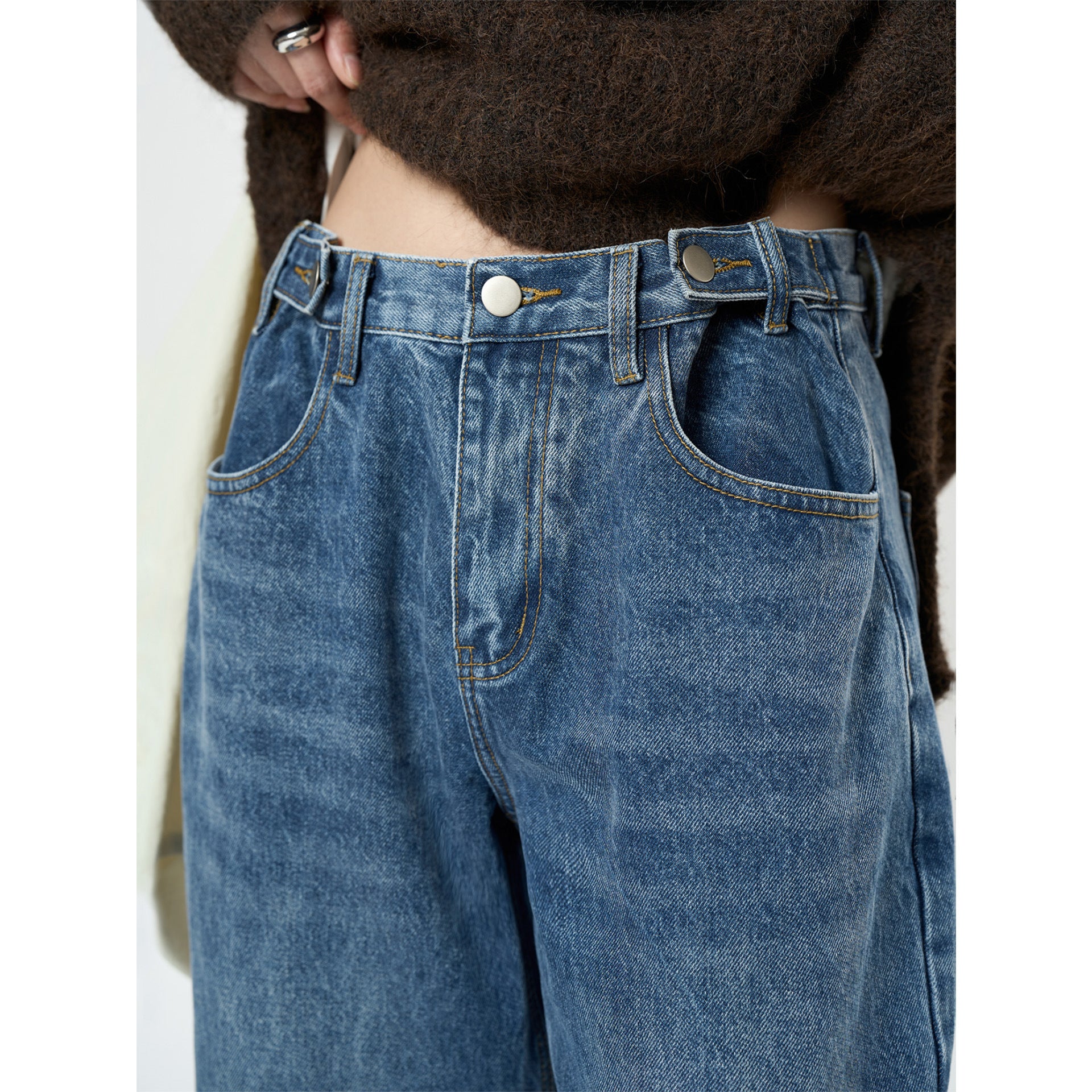 Women's Relaxed Vintage Denim Baggy Jeans with High Waist and Extra Wide Leg Chichicherry