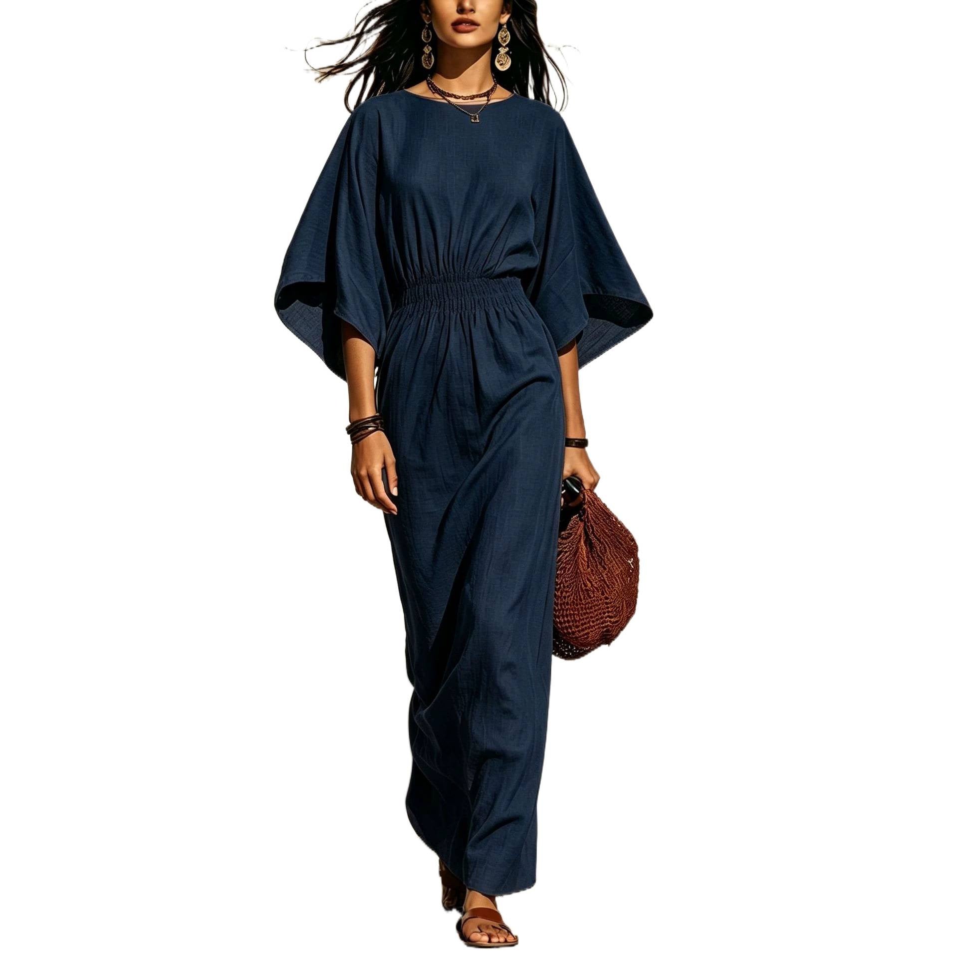 Women's maxi dress with batwing sleeves and gathered smock waist Chichicherry