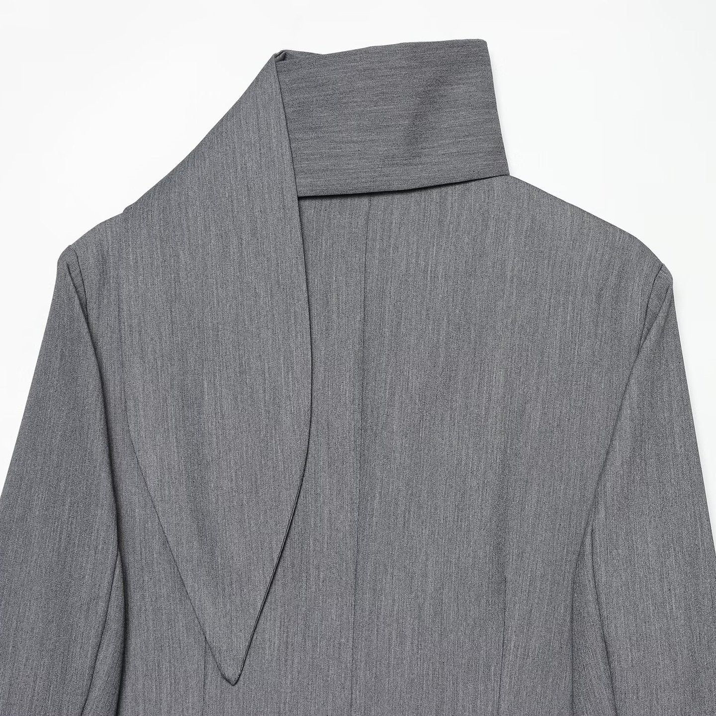 Women's Elegant Longline Blazer with High Funnel Collar and Overlapping Fabric Buttons Chichicherry