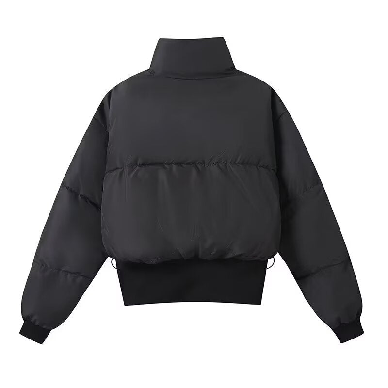 Ladies short padded bomber-style puffer jacket with high stand-up collar and elastic waistband Chichicherry