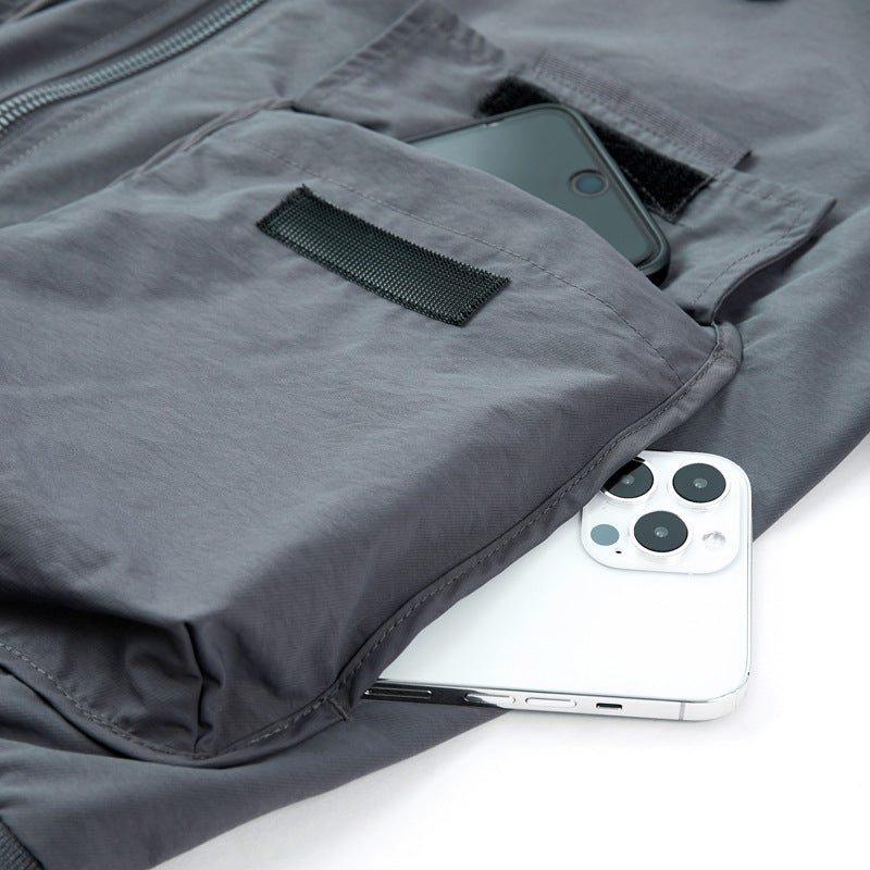 Men's lightweight nylon bomber in utility look with multiple pockets and ribbed cuffs Chichicherry