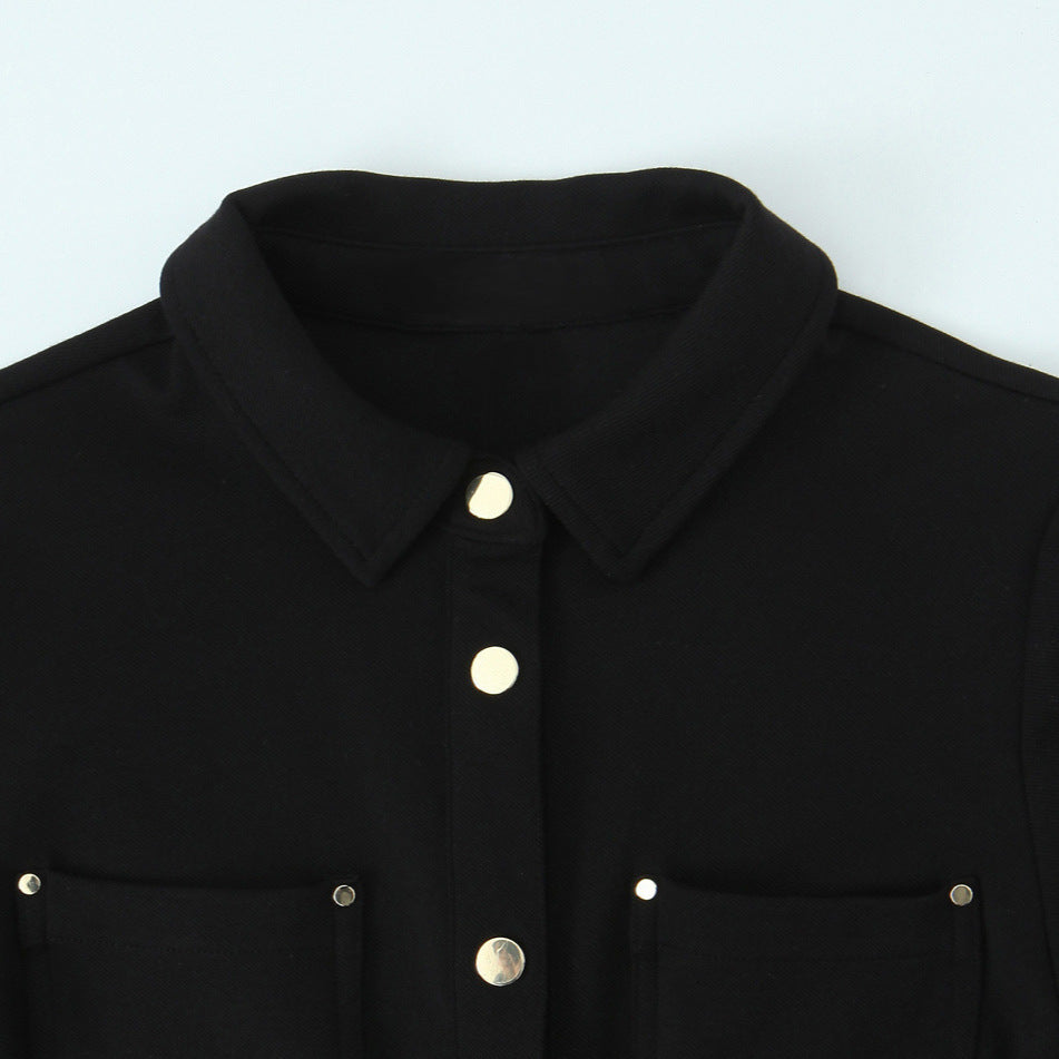 Ladies shirt dress with decorative button placket, breast pockets, and waist gathering Chichicherry