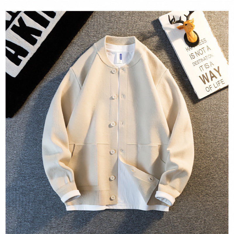 Unisex Feinstrick-Cardigan mit Rundhals, aufgesetzten Taschen und Rippbündchen Chichicherry