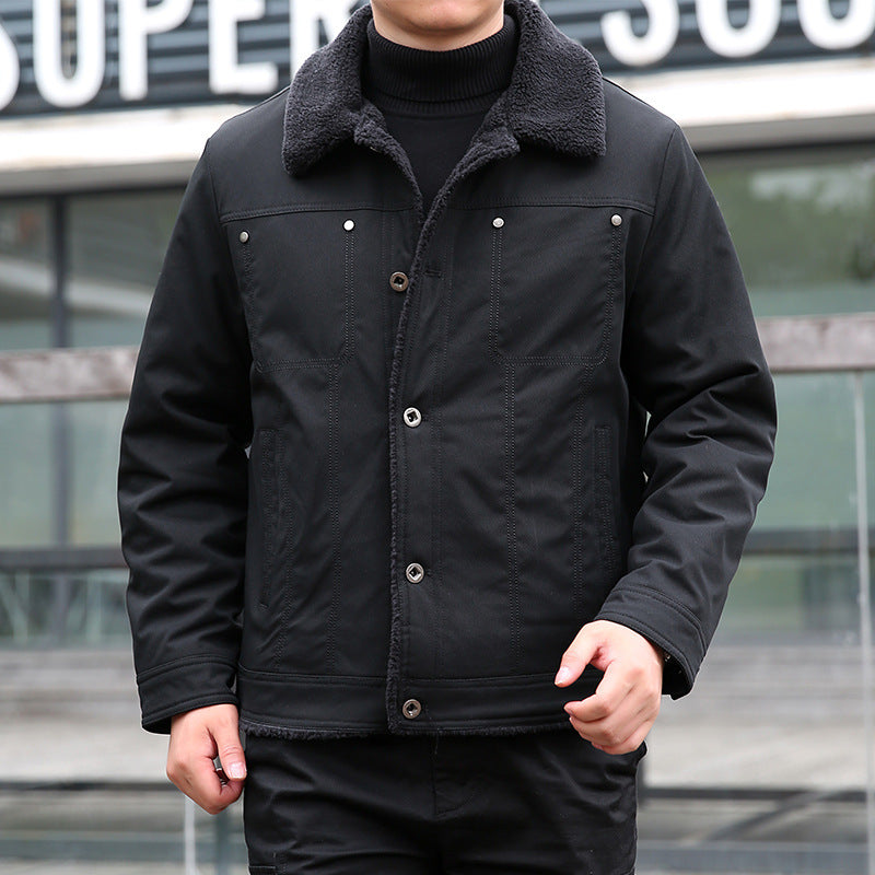 Men's short jacket with teddy lining and lapel collar, windproof transitional jacket Chichicherry