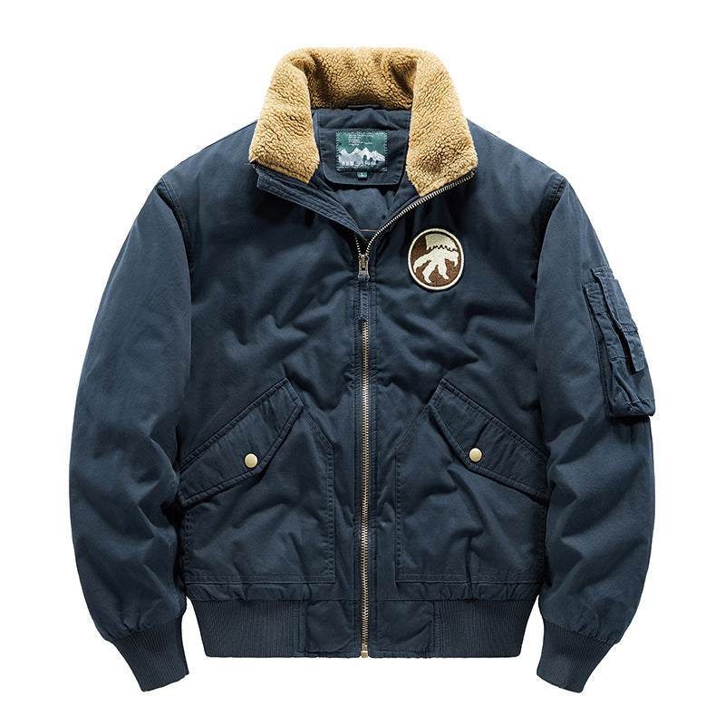 Men's pilot bomber jacket with teddy collar, quilted thermal lining, and utility pockets Chichicherry