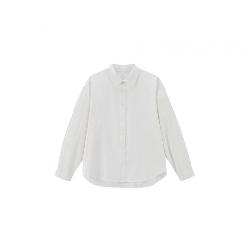 Women's Loose Oversized Blouse Shirt with Kent Collar, Full Button Placket and Rounded Hem Chichicherry