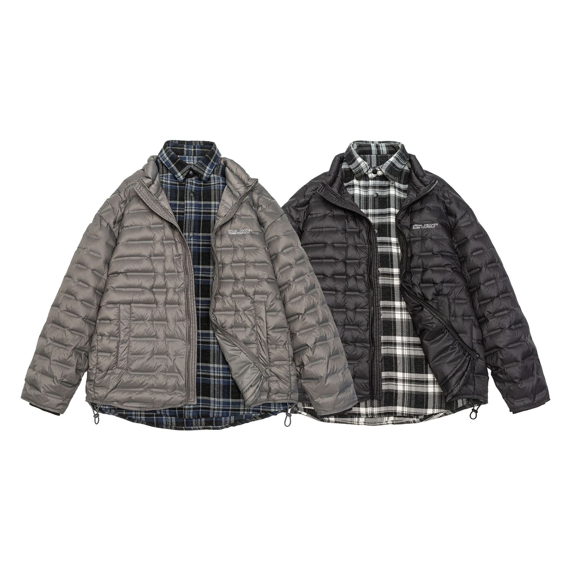 Men's lightweight quilted hybrid jacket with checked lining and drawstring Chichicherry