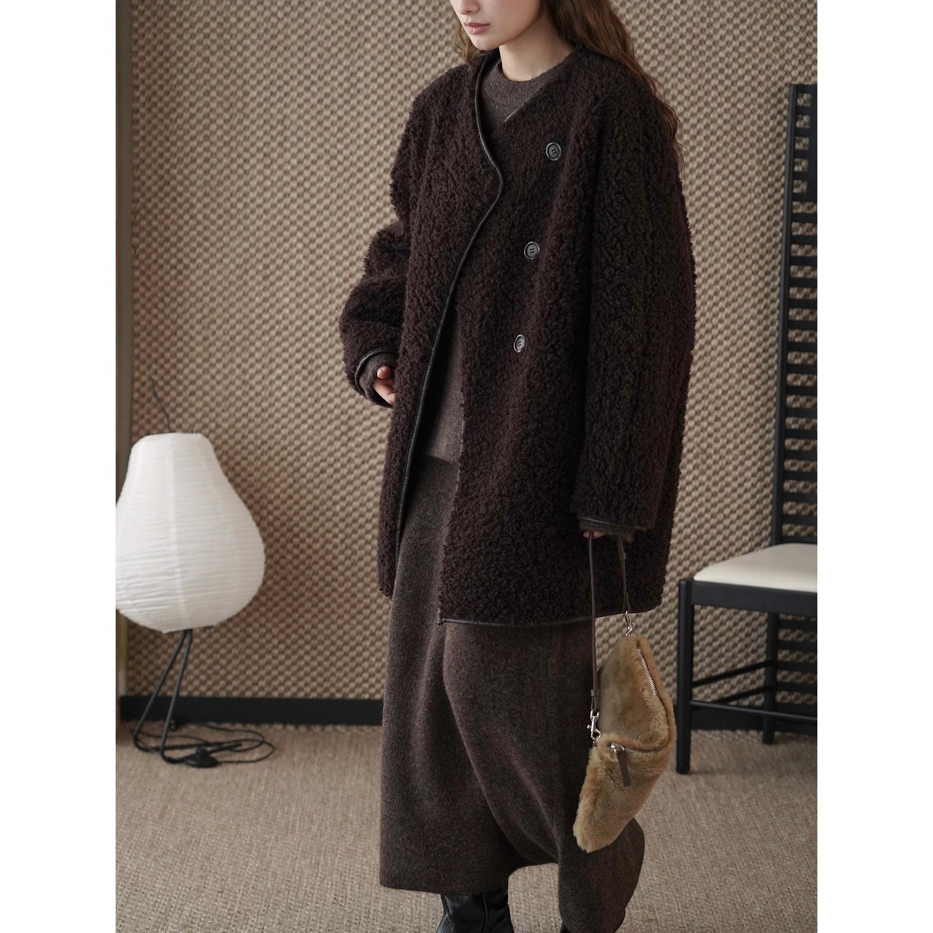Women Short Jacket Teddy Fleece with Button Front and Contrasting Edge Finish Chichicherry