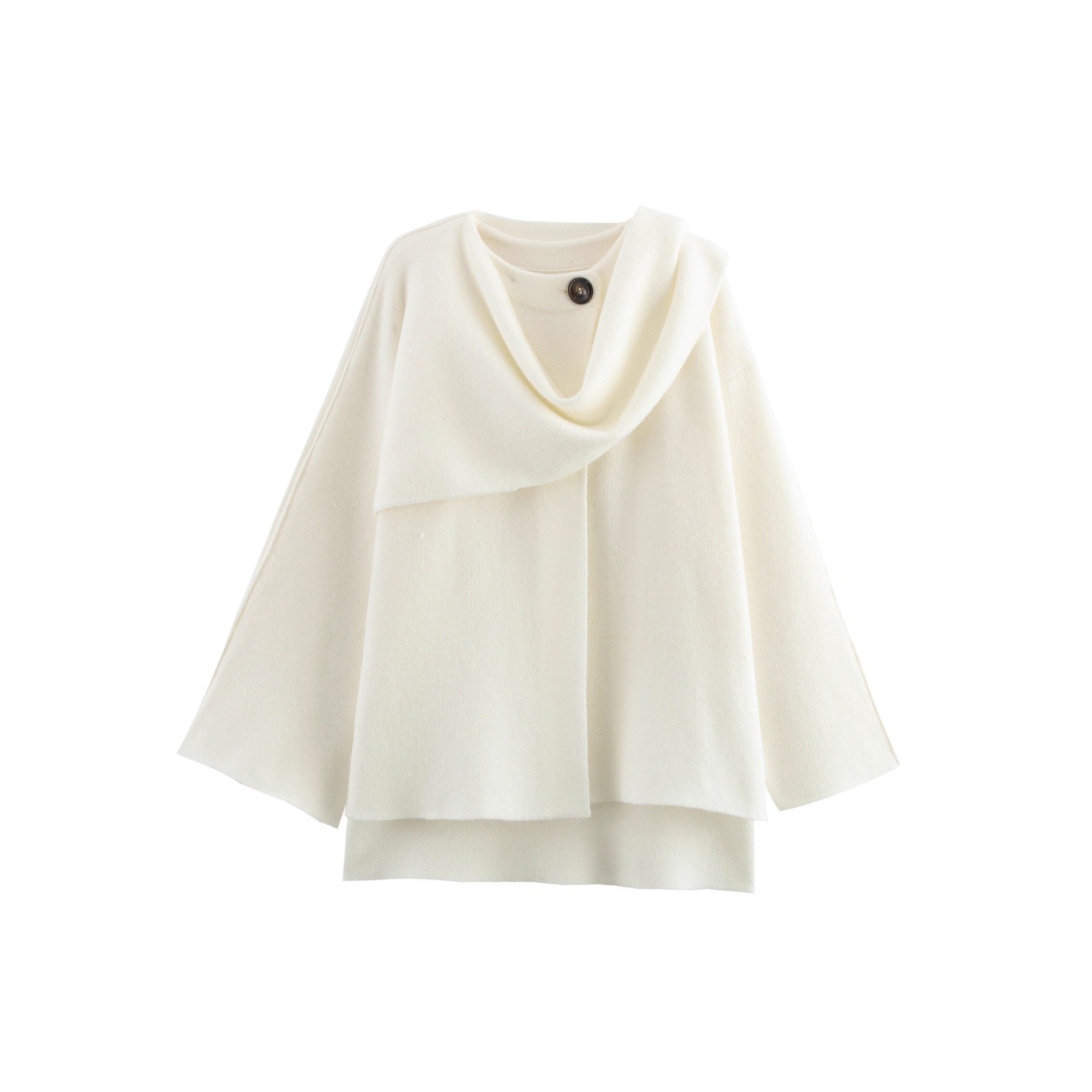 Women's cape with asymmetrical fall, stand-up collar and wool blend Chichicherry