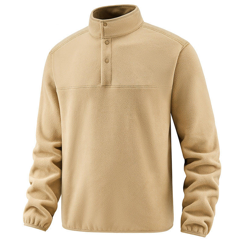 Men's Casual Thermal Fleece Sweater with Button Placket and Elastic Cuffs Chichicherry