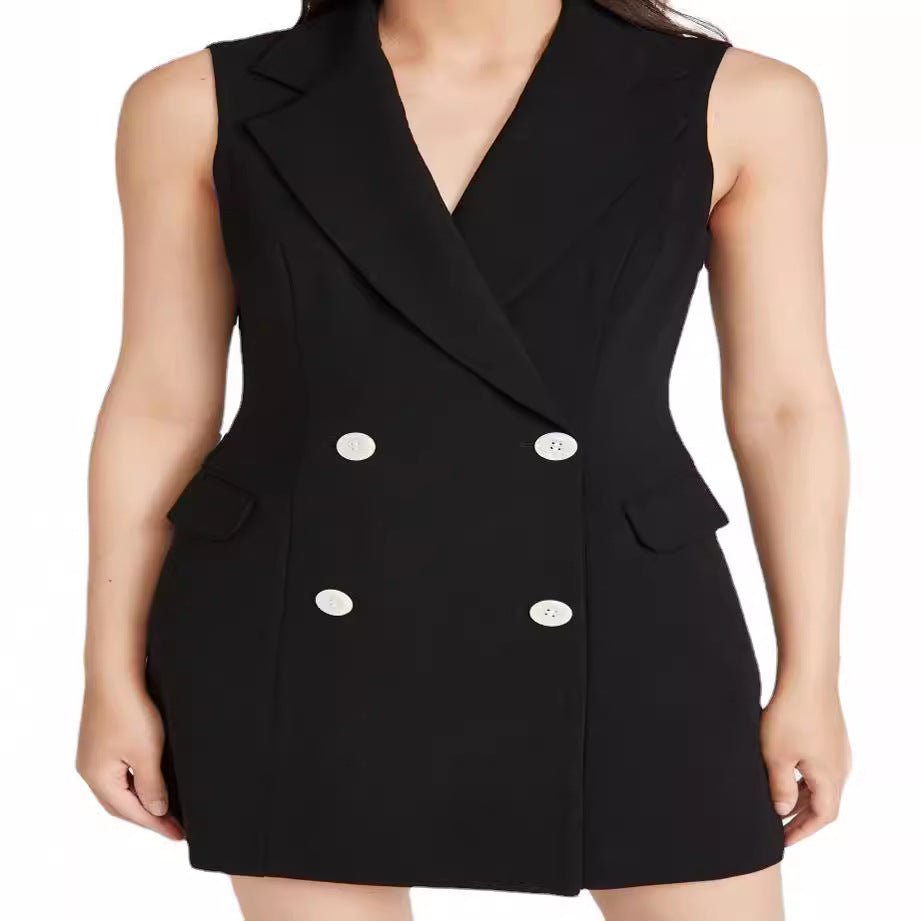 Women’s Sleeveless Double-Breasted Blazer Dress with Tailored Fit Chichicherry