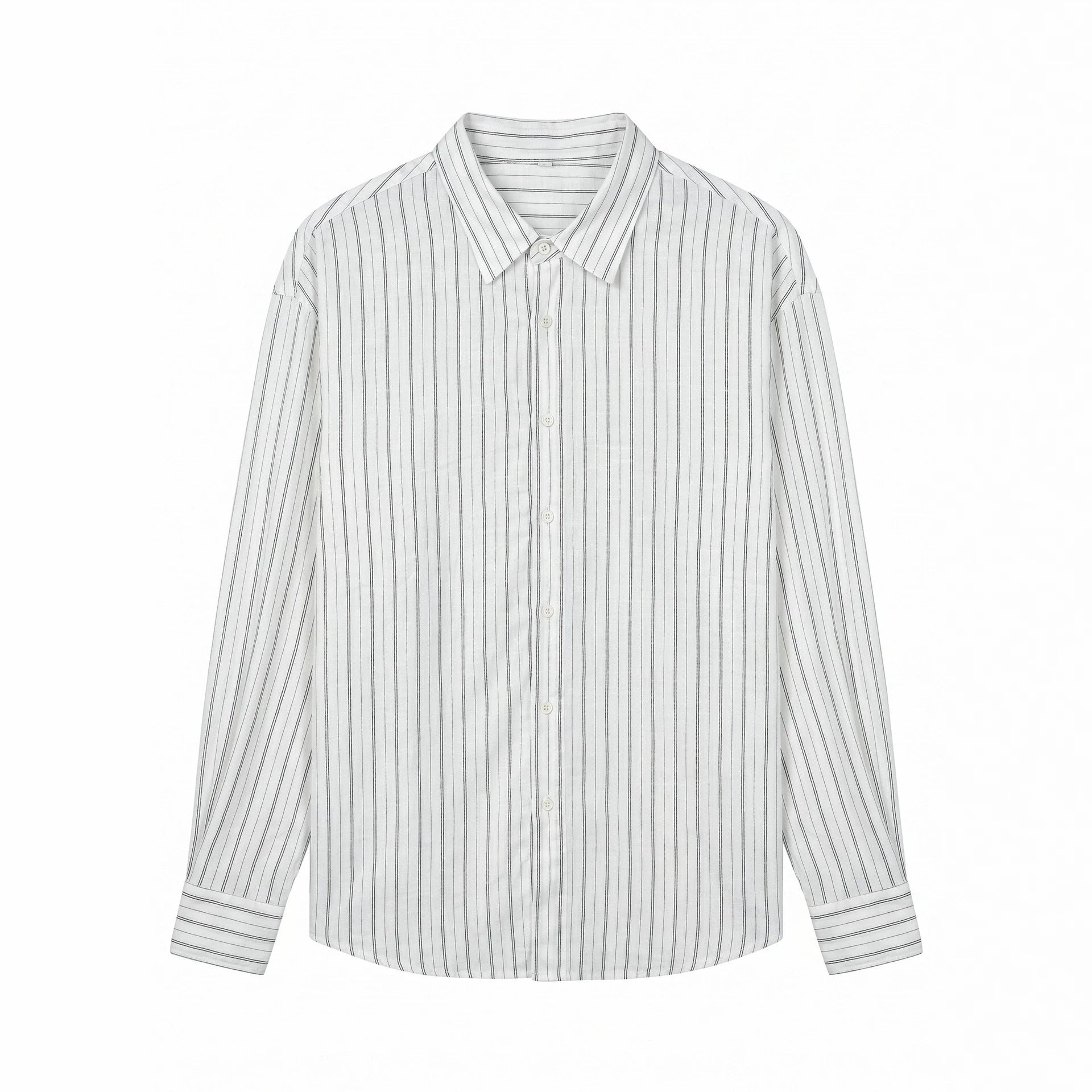 Unisex Long Relaxed-Fit Striped Shirt with Kent Collar and Rounded Hem Chichicherry