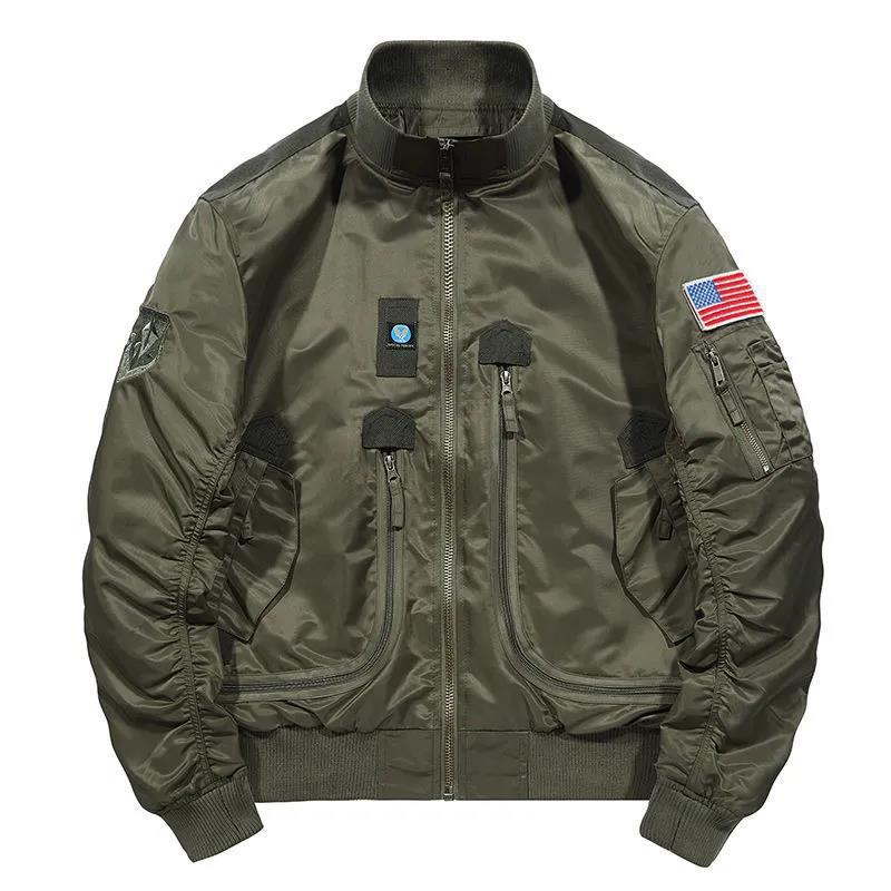 Men's Flight Bomber Jacket with Utility Pockets, Arm Pocket and Ribbed Hem Chichicherry