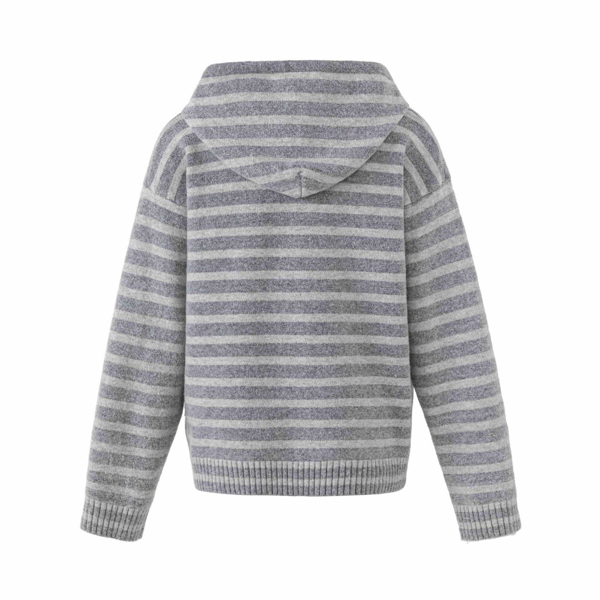 Women's hooded cardigan with button placket and block stripes Chichicherry