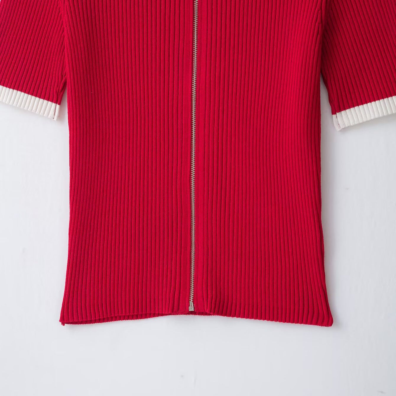 Women Ribbed Short Sleeve Polo Cardigan with Full Zip Chichicherry