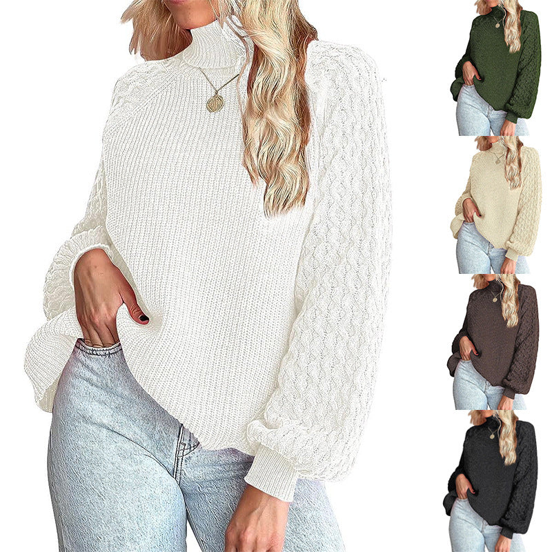 Women's fine knit sweater with turtleneck and voluminous cable pattern sleeves Chichicherry