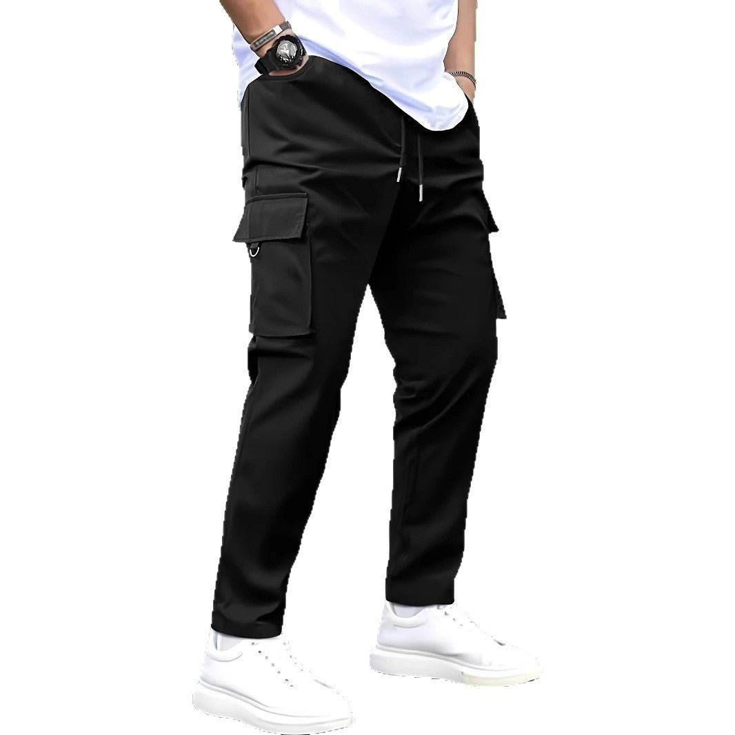 Men's Slim-Tapered Cargo Jogging Pants with Drawstring Waist, Flap Pockets and Metal Ring Detail Chichicherry