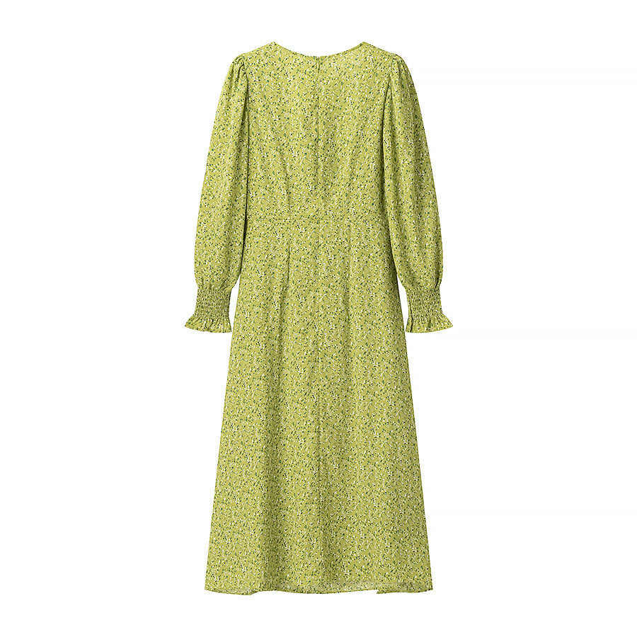 Ladies' midi dress with heart neckline, gathered balloon sleeves and A-line silhouette Chichicherry