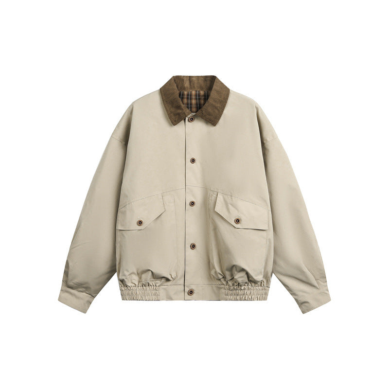 Unisex Casual cut Blouson jacket in field style with cord collar and check inner lining Chichicherry