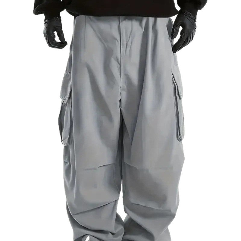 Men's Wide Utility Cargo Pants with Oversized Flap Pockets & Elastic Drawstring Waist Chichicherry
