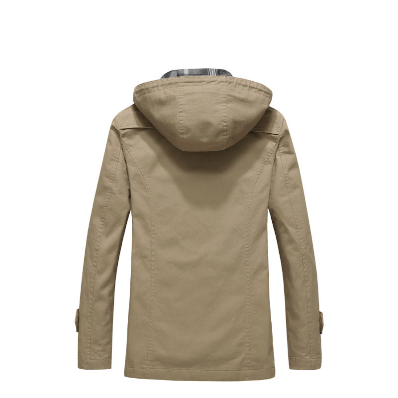 Men's Canvas Parka with Lined Hood, Checked Lining and Multifunctional Outer Pockets Chichicherry