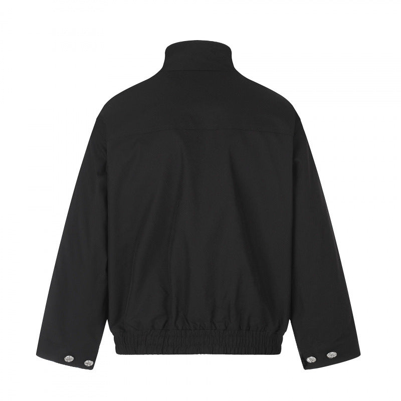 Unisex short jacket in boxy cut with stand-up collar, patch pockets, and elastic hem Chichicherry