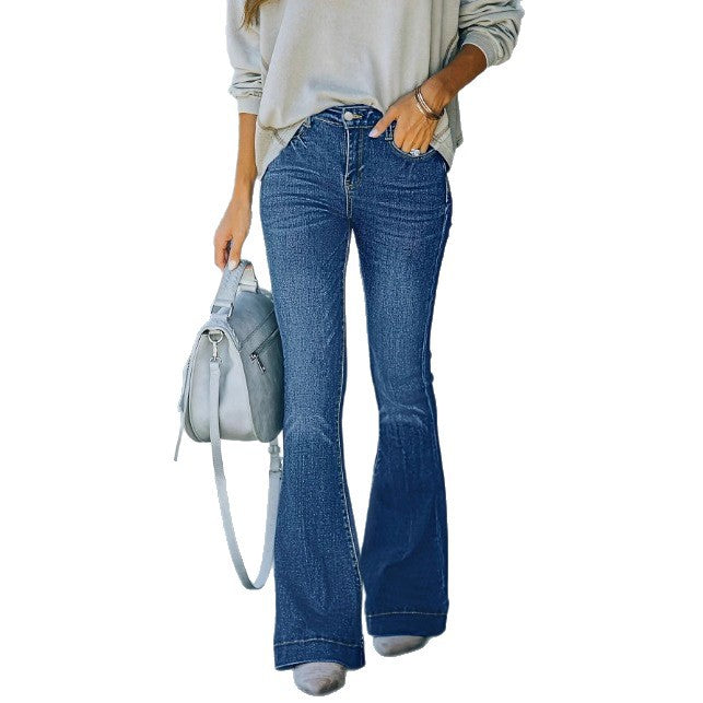 Women's vintage-inspired high-waisted flared jeans with sculpting seam details Chichicherry