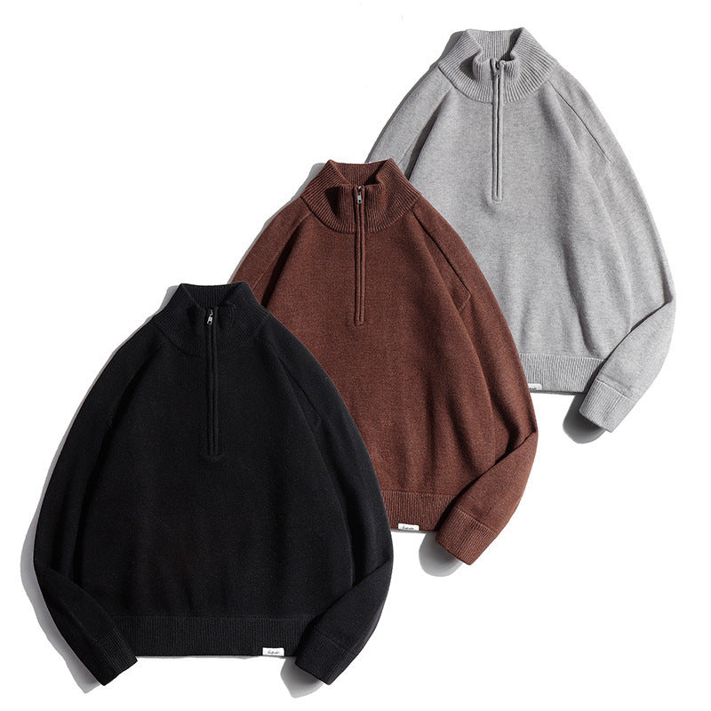 Men's fine knit sweater with half zip and stand-up collar Chichicherry