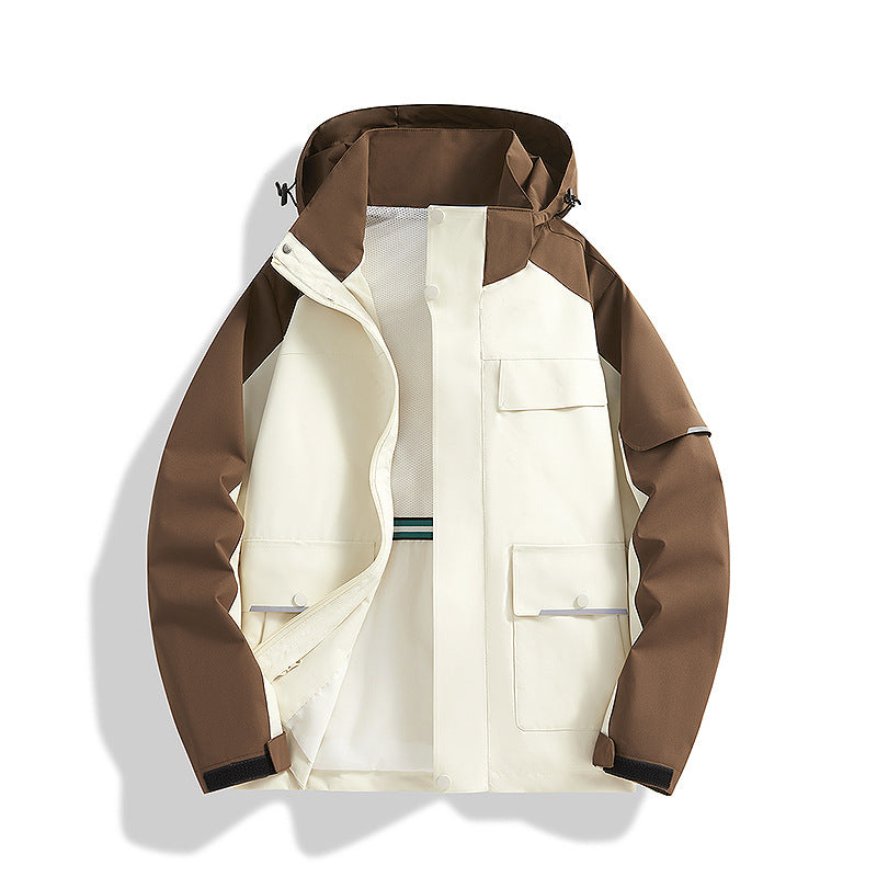 Men's three-layer trekking jacket with welded seams, hood, and multifunction pockets Chichicherry