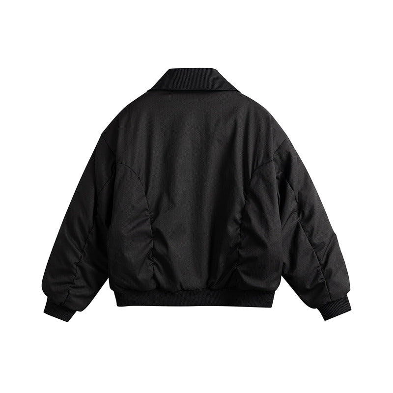 Men's Short Boxy Insulated Field Bomber Jacket with Contrasting Knit Collar and Diagonal Zip Pockets Chichicherry