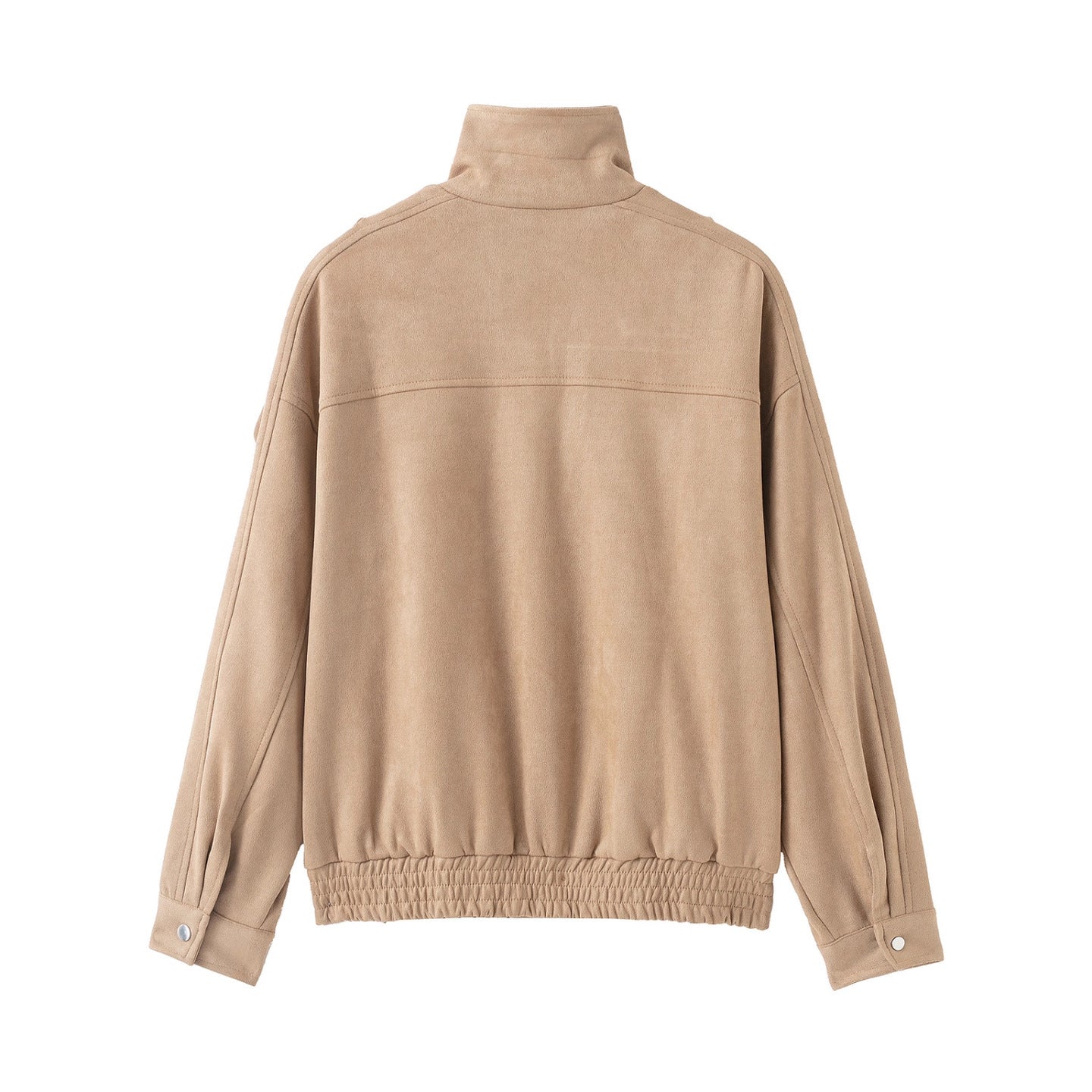 Women's short jacket in suede look with high stand-up collar, shoulder flaps and waist belt Chichicherry
