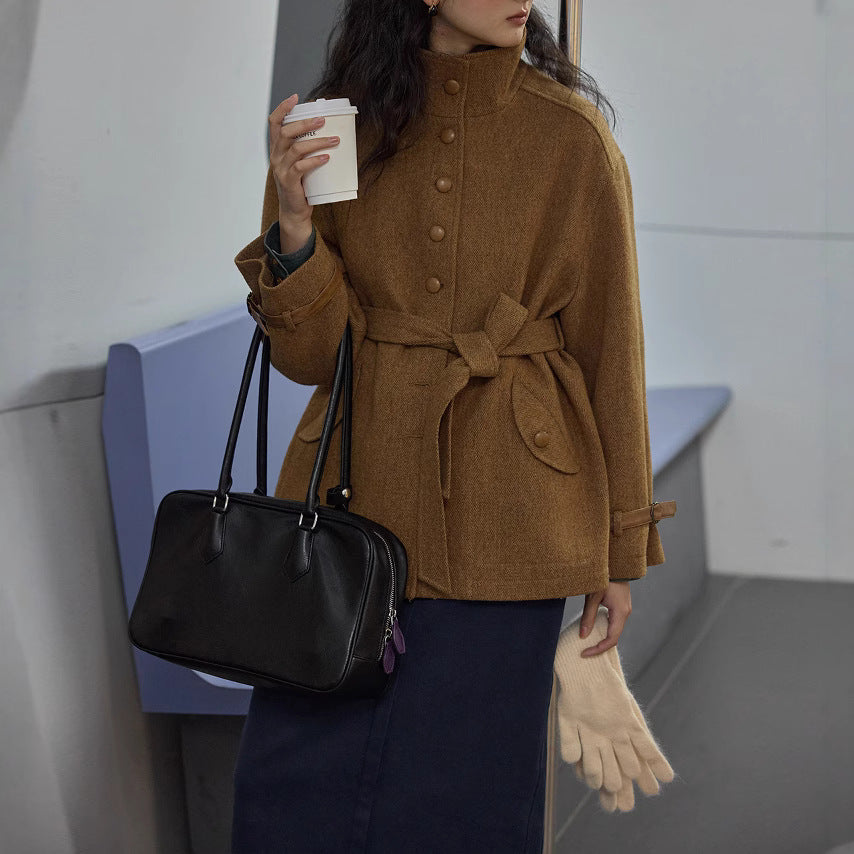 Women's Elegant and Comfortable Wool Jacket with High Collar Drune