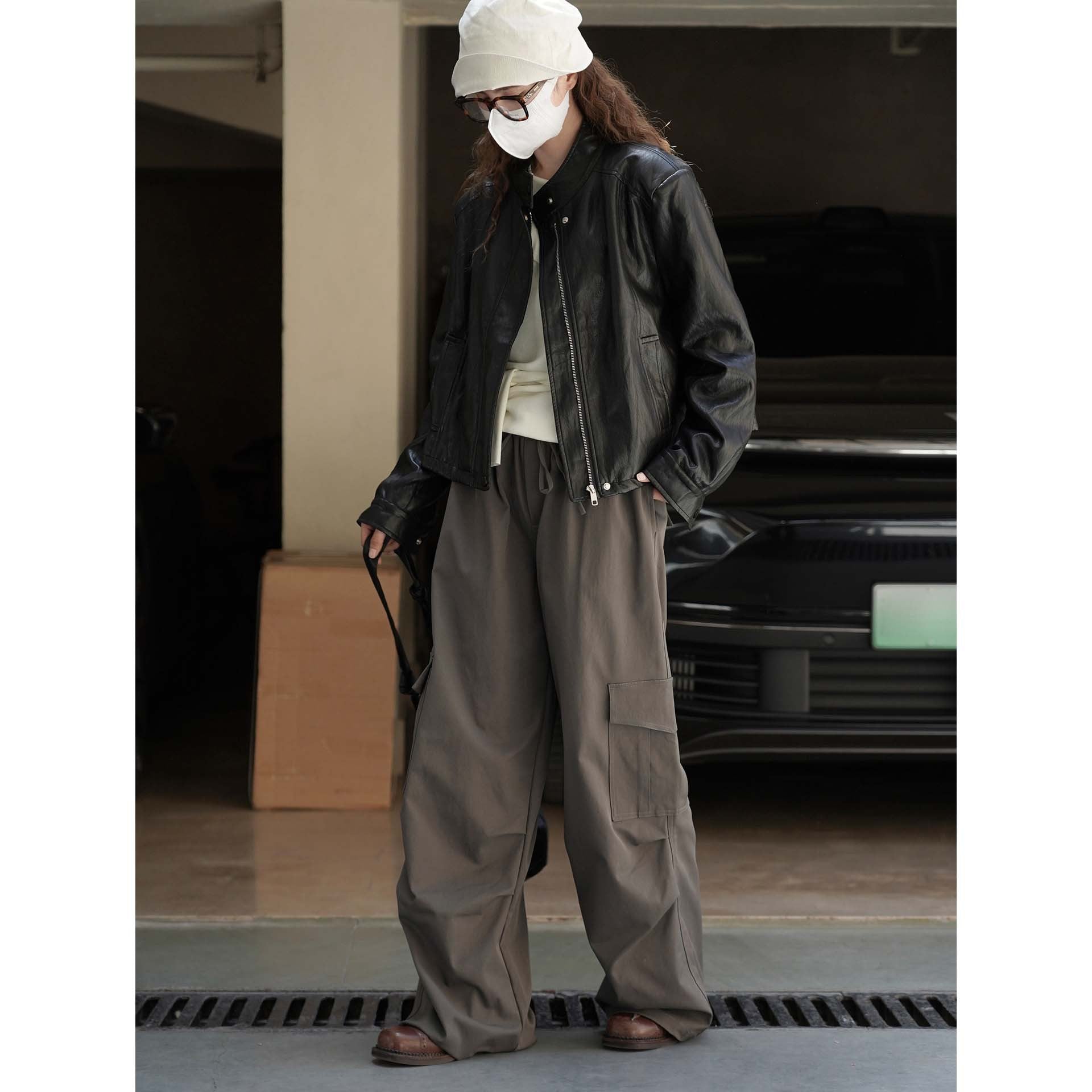 Women's Wide Cargo Baggy Pants with Drawstring Waist and Large Flap Pockets Chichicherry