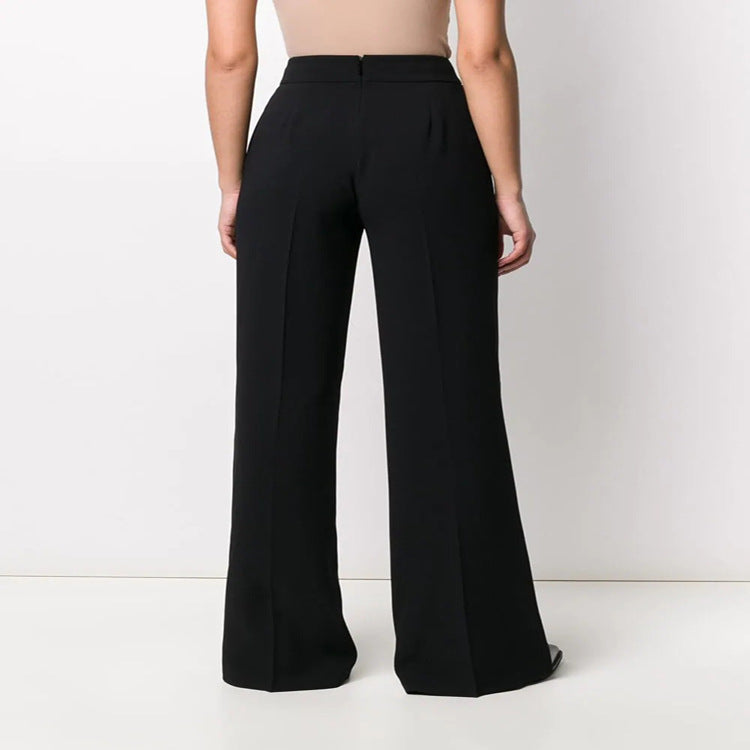 Women's High-Waisted Tailored Palazzo Trousers with Crease and Wide Leg Chichicherry