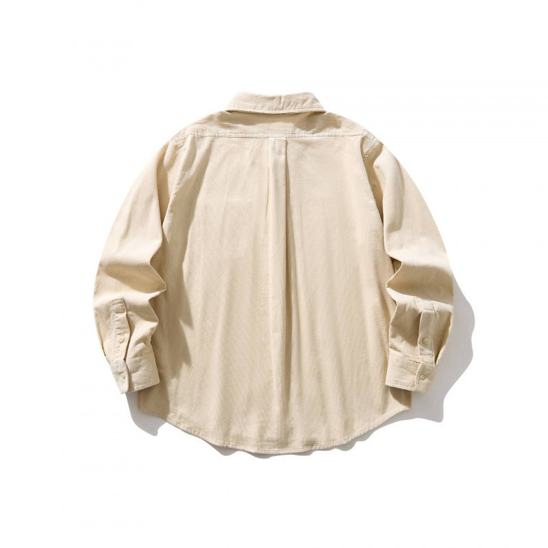 Unisex Boxy Cord Shirt in Overshirt Style with Button-Down Collar and Patch Chest Pocket Chichicherry