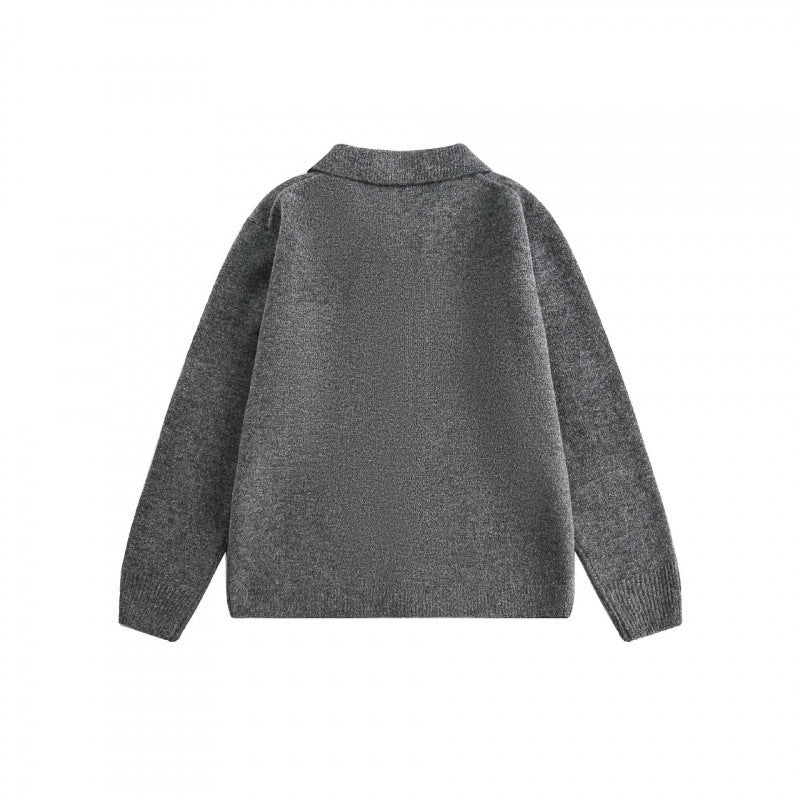 Unisex Boxy Knit Cardigan with Shirt Collar and Continuous Button Placket Chichicherry