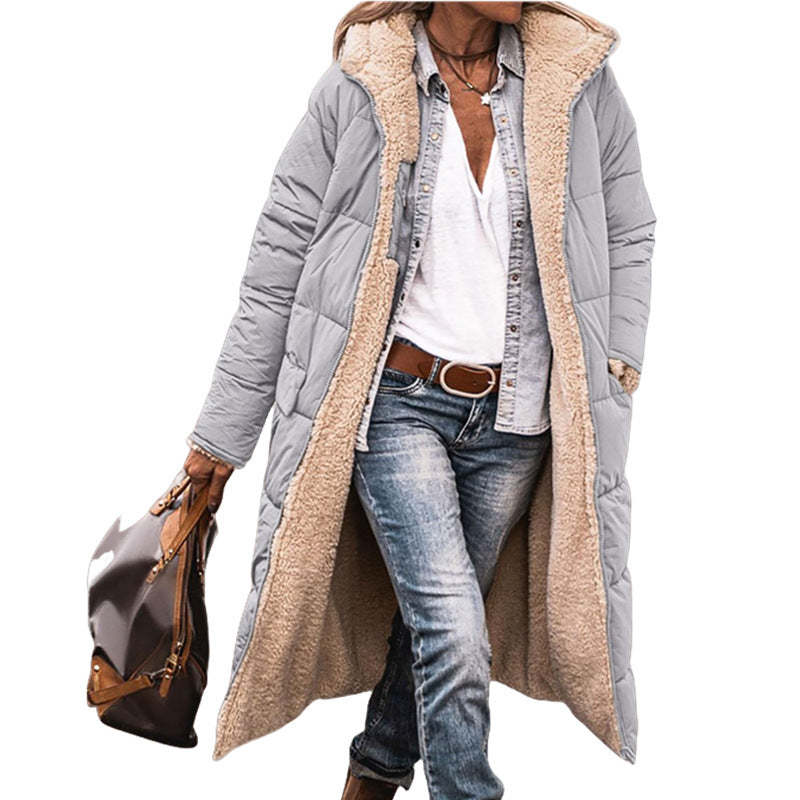 Women's Longer Quilted Coat with Teddy Lining, Hood and Side Pockets Chichicherry