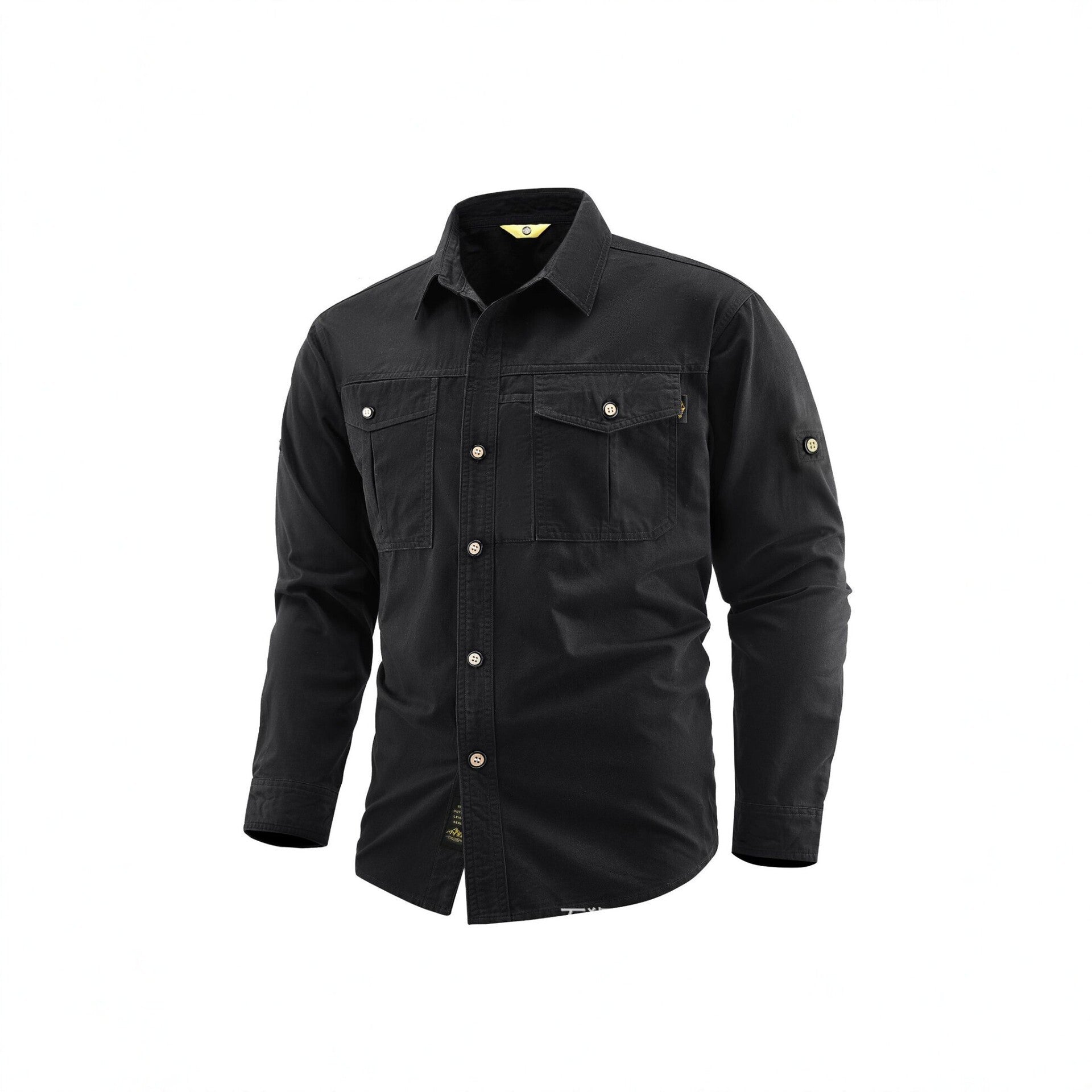 Men's Canvas Overshirt in Field Style with Chest Flaps and Full Button Placket Chichicherry
