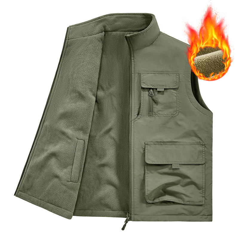 Men's Thermo-Utility Vest with Fleece Lining, Windproof Shell and Multifunction Pockets Chichicherry