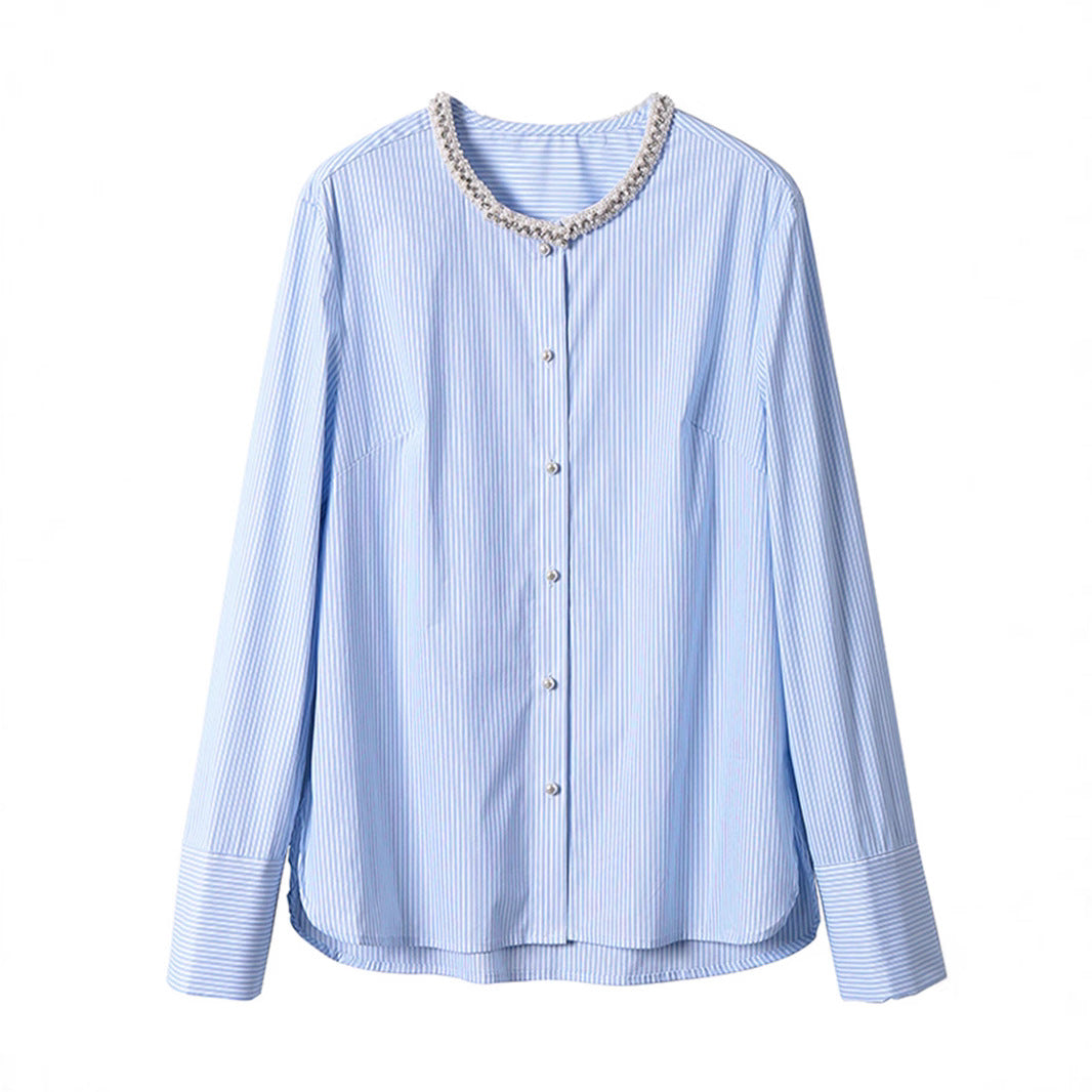 Women Elegant Long Sleeve Blouse with Decorative Collar Drune
