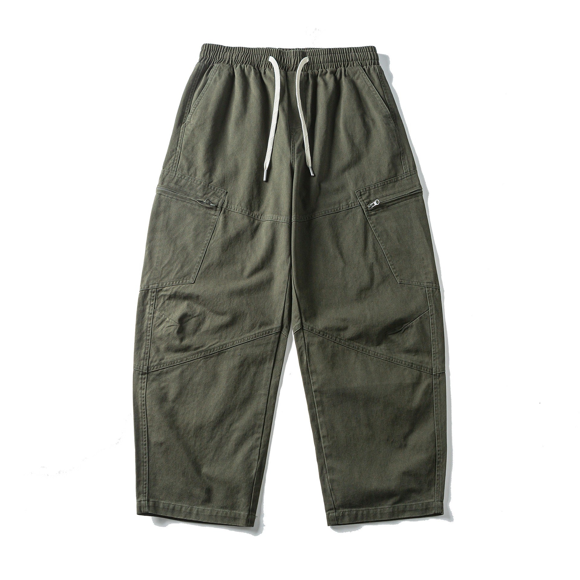 Men's Cropped Cargo Pants with Elastic Waistband, Drawstring and Zipper Pockets Chichicherry
